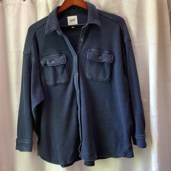 Aerie Lumber Jane waffle knit button down shirt * Washed Blue color* XS - Picture 1 of 3